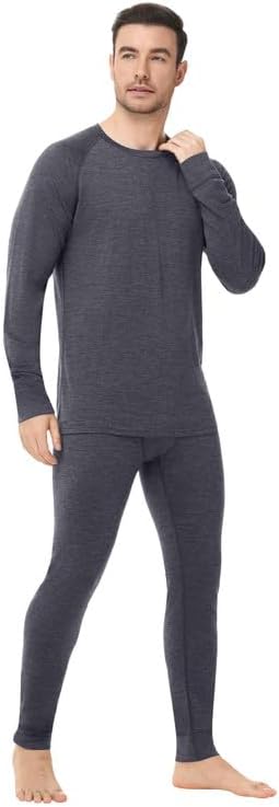 Men's 100% Merino Wool Base Layer Sets Lightweight Active Base Layer for Ski