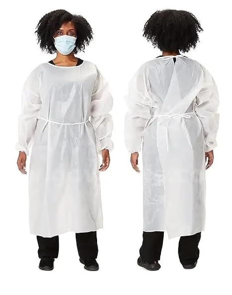 Disposable Isolation Gowns -PPE Gowns Disposable - Knee-Length, Non-Woven, Latex Free, and Fluid-Resistant Gowns (10, White, XL)