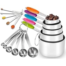 Stainless Steel Measuring Cups and Spoons Set of 16, 5 Measuring Cups with Colored Silicone Handles, 6 Nesting Spoons, 5 Mini Spoons, Kitchen Gadgets for Cooking & Baking, Dry and Liquid Ingredients