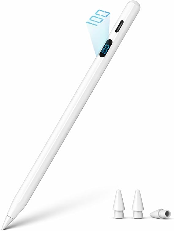 A-PCE iPad Pencil 2018-2026, Fast Charging Stylus with LED Display, White