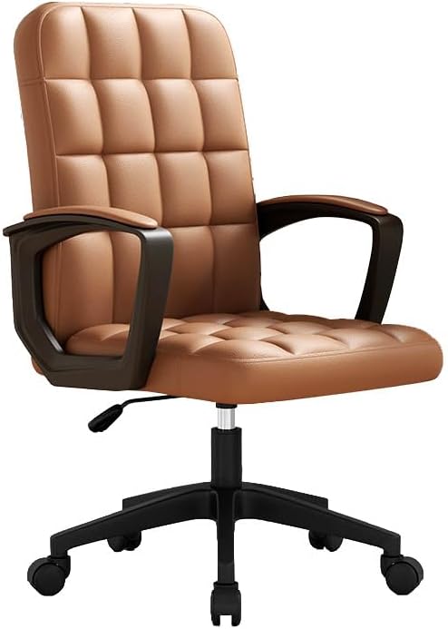 Leder Ergonomische Schreibtischstuhl-Bürostuhl 360 ° Schwenk Mit Hoher Dichte Höhepunkt Höhe Einstellbarer Task-Stuhl Verstellbarer Eitelkeitsstuhl Mit Armlehne (Braun)