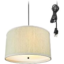 2 Light Swag Plug-in Pendant 18"w Textured Oatmeal with Diffuser, Black Cord