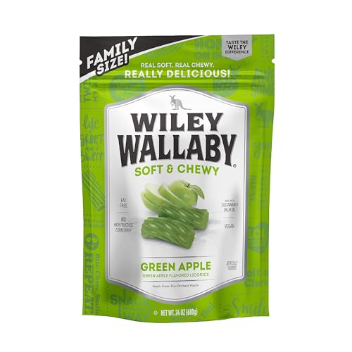 Wiley Wallaby Licorice 24 Ounce Classic Gourmet Soft & Chewy Australian Green Apple Licorice Candy Twists, 1 Pack