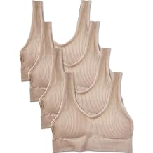 Kalon Women's 4 Pack Ribbed Bralette Crop Top Comfort Sports Bra