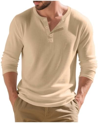 Mens Henley Shirts Long Sleeve Casual Lightweight Pullover Shirt Crew Neck Soft Stretch Basic Tees Ribbed Fall Tops 2025