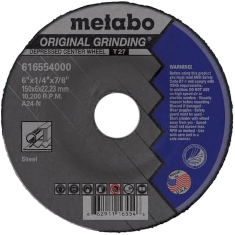Metabo 4-12-inch Original Grinding Wheel | Type 27 | 4.5 x 14 x 78 | A24N | Aluminum Oxide | Fast & Reliable Results | Steel, Stainless Steel | US616726000