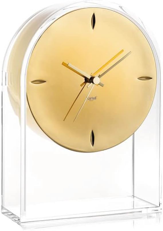 Kartell Air du Temps Plastic Table Clock, Plastic, Crystal Clear/Gold, 21.5 x 8 x 30 cm