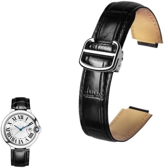 Convex Genuine Leather Watchband For Cartier Ballon Bleu Watch Straps With Folding Buckles