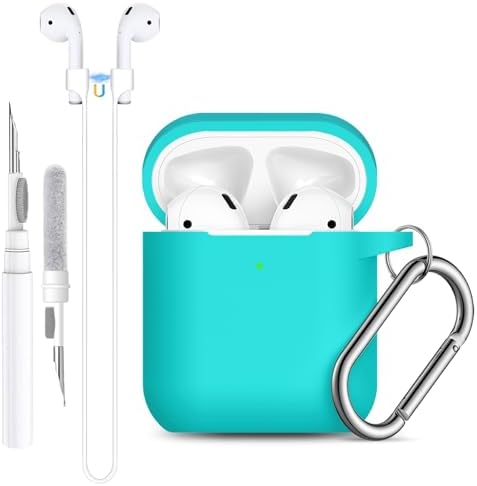 Lerobo for AirPods Case 1st2nd Generation Cover,Soft Silicone Full Protective Cover with Cleaner Kit and Magnetic Anti-Lost Cord,for Airpods Case with Keychain Front LED Visible, Teal