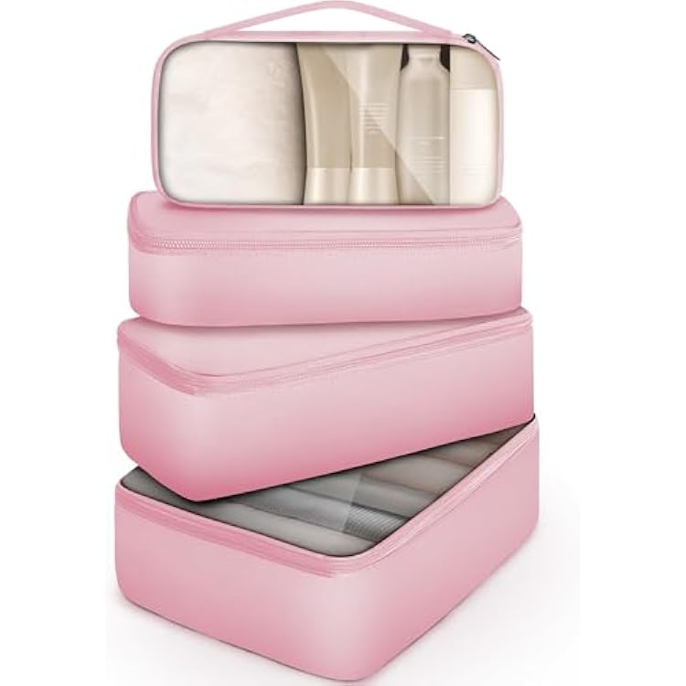 4 Set Packing Cubes, Suitcase Organizer Bags for Clothing, Toiletry, Shoe and Underwear, Durable Carry On Luggage Organizers with Zipper, Travel Essentials Accessories for Women and Men
