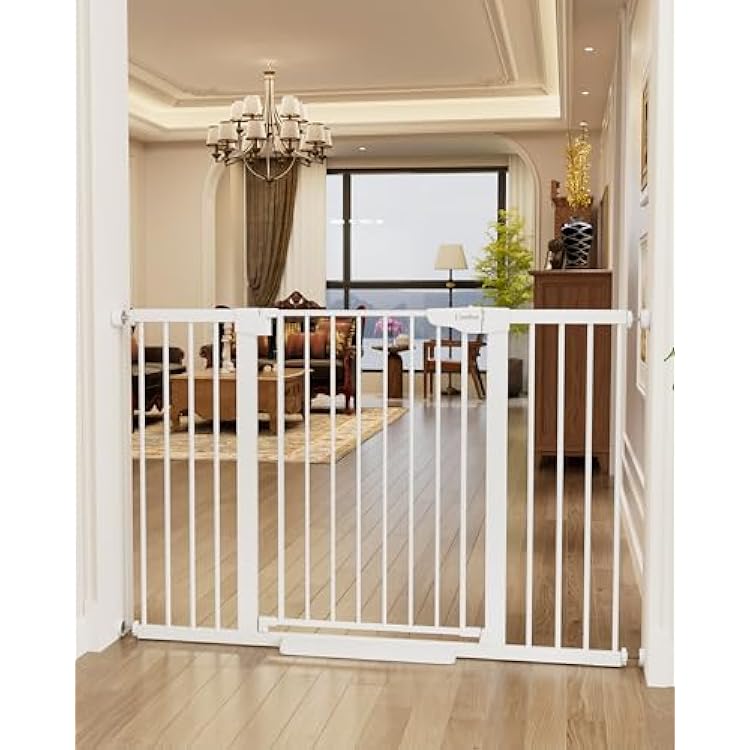 Cumbor 36 Extra Tall Baby Gate for Stairs, 29.7-54.2 Extra Wide Dog Gate for Doorways Hallways, Pressure Mounted Child Gate for Wide Opening, Auto Close Personal Safety for Babies and Pets, White