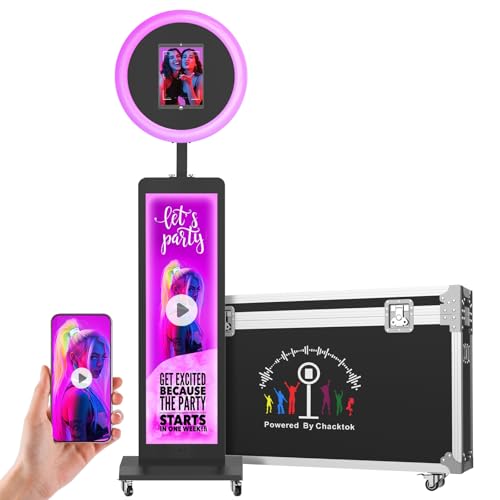 MWE LCD Photo Booth Stand for Any iPad with Software APP and Remote Control, Selfie RGB Ring Light photobooth Machine,for Parties, Wedding Black, Flight Case