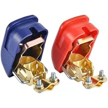 Quick Release Brass Battery Terminal Clamps Brass Heavy Duty Quick Release Fast Disconnect Battery Terminals with Red and Blue Cover for Top Post Terminals and Ends