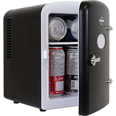 Koolatron Mini Fridge- Black Refrigerator 6 Can Portable Cooler for Bedroom Office Dorm Car Compact Fridge for Drinks Makeup Skincare Dual Power 12V 110V