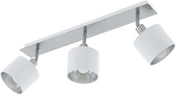 EGLO Valbiano - 3 Lt Fixed Track Light w/a Satin Nickel and White Finish and White Exterior and Silver Interior Fabric Shades