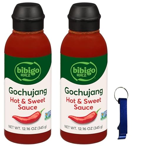 K-Tech USA Gochujang Sauce - Pack of Two 2 12.16 oz Korean-Style Hot & Sweet Sauce with blue keychain