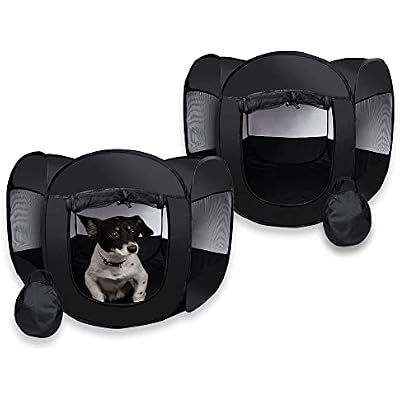 ZONETECH Portable Fold-able Pet Playpen Tent Medium Size Premium Quality Indoor Outdoor Mesh Open Air Exercise Pop-Up Cage for Dogs and Cats 2 Pack