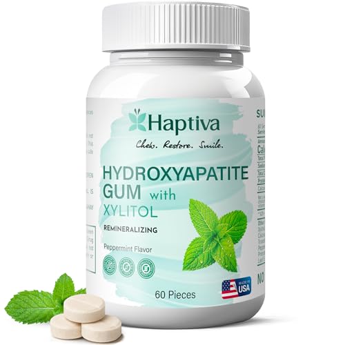 Haptiva Nano Hydroxyapatite Remineralizing Gum - Teeth Mineralizing Re-Mineralizing & Cleaning Chewing Gum with Xylitol - Cavity Reversing Sugar Free Mint Mineral Gum for Oral Health & Fresh Breath