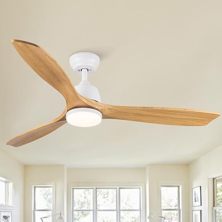 Kaimei YUHAO 52-Inch Farmhouse Ceiling Fan with LED Light & Remote, WhiteBeige, 6-Speed Reversible Motor, Color Changing Light