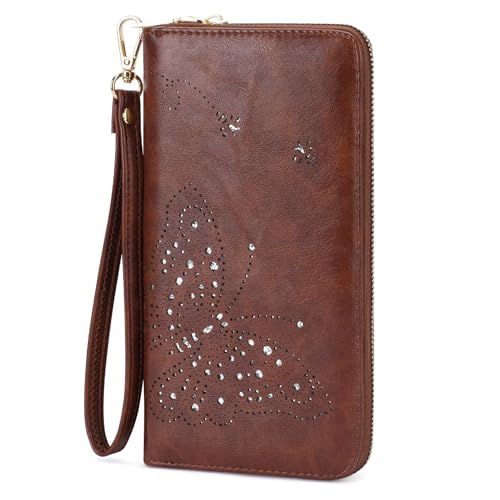 RFID Wallet Women, Large Capacity Butterfly Cell Phone Clutch Purses Ladies Wristlet Wallets for Women