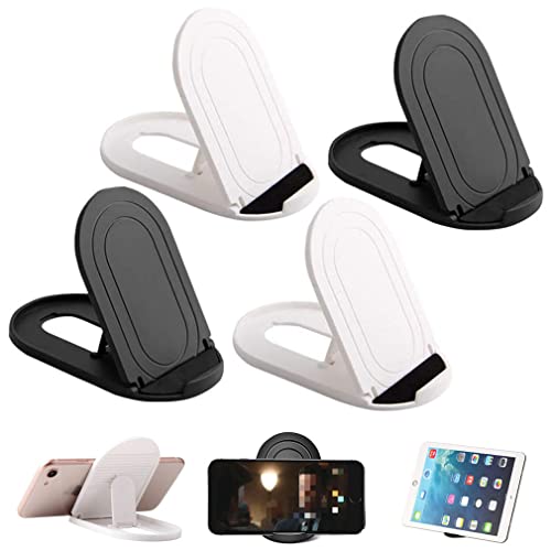 4 Pcs Foldable Cell Phone Stand, Oval Shaped Multi-Angle Universal Pocket Mobile Phone Holder, Portable Adjustable Desktop Holder Compatible with Tablets Smartphones Kindle Black & White