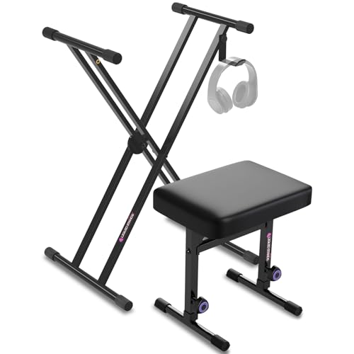 Liquid Stands X-Style Piano Keyboard Stand and Bench Fits 54 61 88 Key Adjustable, Portable Heavy Duty Digital Keyboard Piano Stand Seat Set for Kids, Adults, Home, or Studio - Electric Music Stool