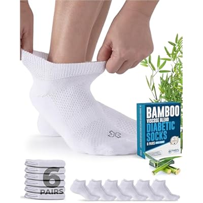 Doctors Select Viscose Bamboo Ankle Diabetic Socks for Women and Men - 6 Pairs | Super Soft, Non Binding, Loose Wide Top