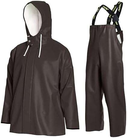 Men's Commercial Fishing Rain Suit: 0.70mm Heavy-Duty Waterproof Jacket & Bib Pants Set, Brigg 44 Industry Grade