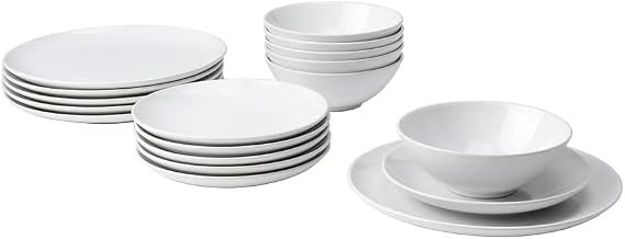 Premium 18-Piece White Stoneware Dinnerware Set, Microwave and Dishwasher Safe, 6 Dinner Plates, 6 Side Plates, 6 Bowls