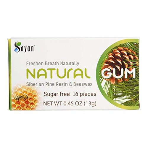 Sayan Sugar Free All Natural Gum, Siberian Pine Tree Resin and Beeswax Chewing Gum for Fresh Breath, Vegetarian, Non-GMO, No Sugar, Gluten Free, Aspartame Free, No Preservatives - 5 Packs 80 Pieces