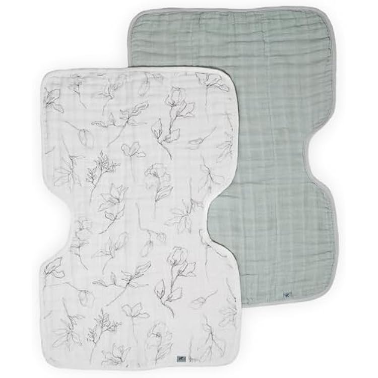 Little Unicorn 100% Natural Organic Cotton Burp Cloth 2 Pack | Ultra-Absorbent & Soft Muslin Fabric | Larger Size & Ergonomic Design Pencil Floral  White Sage