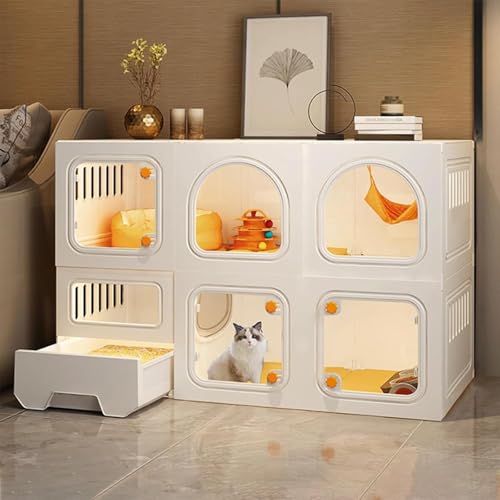 Cat Cages Indoor with Litter Box, Window Cat Cage, Window Litter Box, Transparent Cats Villa, Thicken Plastic  Resin Material, 23-Tier Large Indoor Enclosure White, 42 L x 18 W x28 H