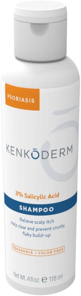 Kenkoderm Psoriasis Shampoo - 3 Percent Salicylic Acid Formula, Anti-Dandruff Cleanser for Itchy or Dry Hair & Scalp, Color & Fragrance Free, 4 Fluid Ounce