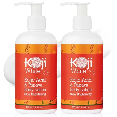 Koji White Kojic Acid & Papaya Body Lotion, Women Gift Sets for Exfoliating, Skin Brightening, Moisturizer, Radiance, Even Tone, Age Spots & Sun Damaged, Vegan, Paraben-Free, 8.45 Fl Oz 2 Bottles