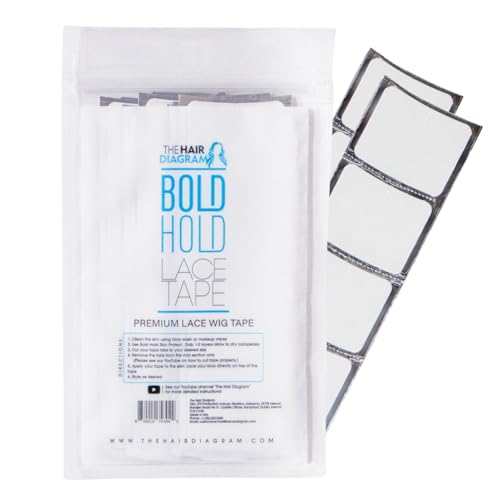Bold Hold Lace Wig Tape - Medical Grade Strips for Lace Front Wigs - Strong Hold Adhesive - Double Sided Invisible Tape - Professional Wig Attachment by The Hair Diagram 40 pk, 1.5 oz