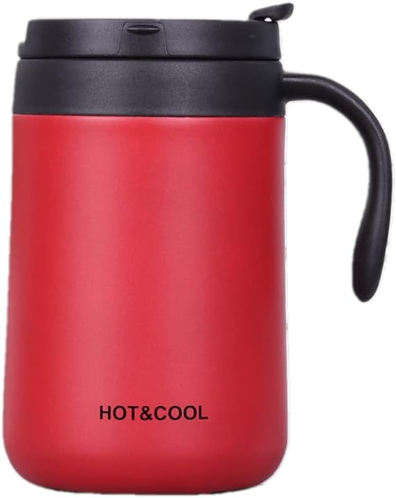 17oz Stainless Steel Coffee Mug, Double Wall Insulated Vacuum Mug with Lid and Handle Keeping Beverage hot and Cold (Red 500ml)
