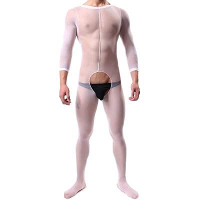 Manguo Open Crotch Long Sleeve Mens Ultra-thin See-Through Body Stocking Temptation Fishnet Shapewear