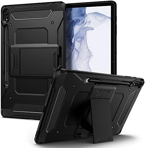 Spigen for Galaxy Tab S8 PlusS7 Plus Case 2020, Tough Armor Pro Protective Hard Shell with Kickstand and Built-in S Pen Holder, Drop-Proof Dual-Layer Protection, 12.4 Inch, Black