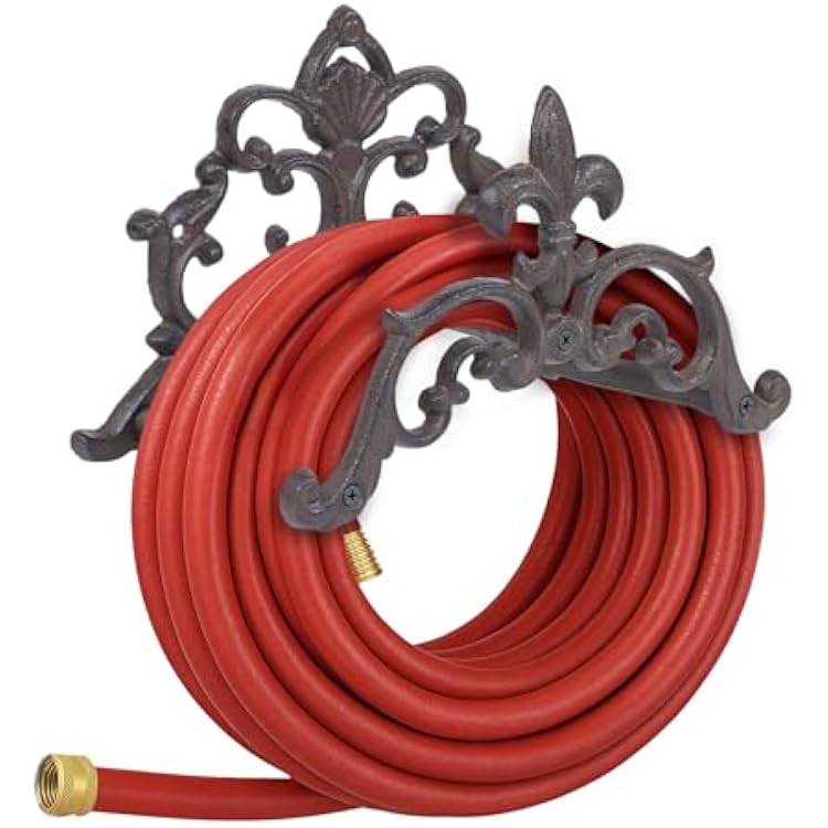 Cast Iron Garden Hose Holder, Wall Mount Hose Storage Brown