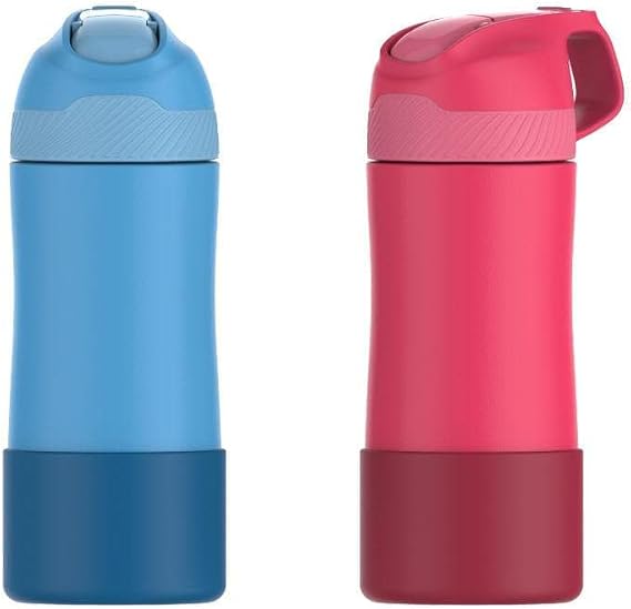 Kids Water Bottle 14 oz with Straw Lid Stainless Steel Vacuum Insulated Bottles for kids School Keep Hot and Cold with Replacement Straw and Cup Brush