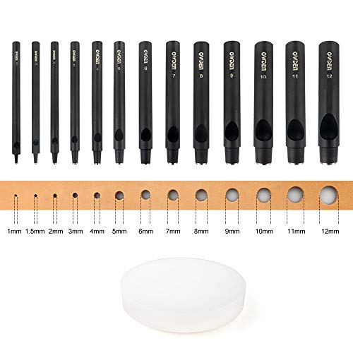 OWDEN Professional 13 Pcs Leather Hole Punch Set Slim Style 1.0-12MM for Belt,Watch Band and Strap Gasket. with a Free 3 Nylon mat.