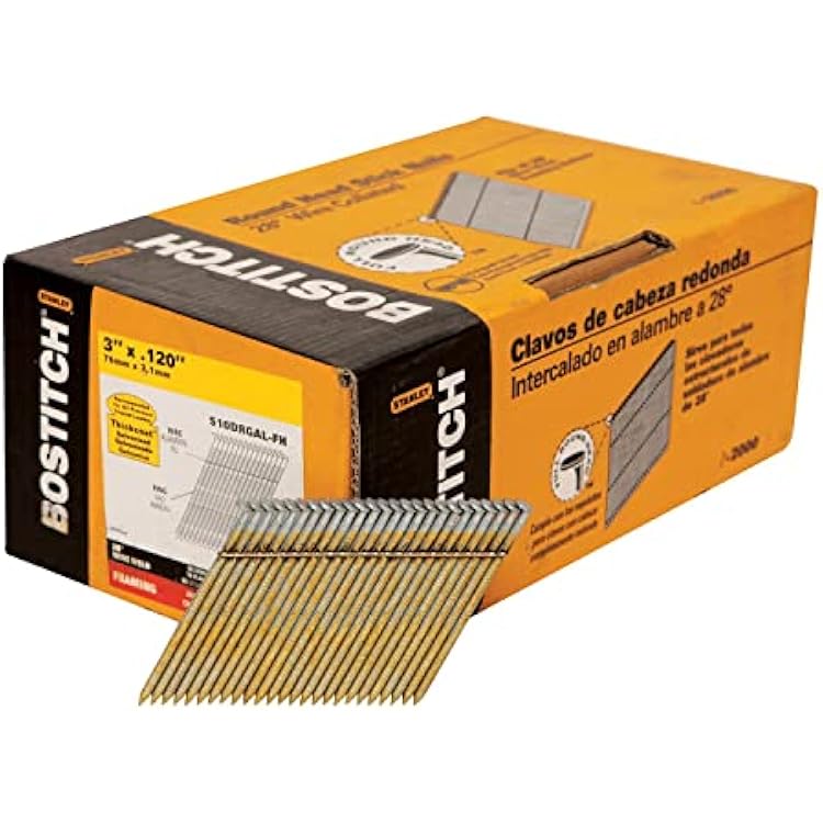 BOSTITCH Framing Nails, 28 Degree, Wire Weld, Galvanized, 3-Inch x .120-Inch, 2000-Pack S10DRGAL-FH