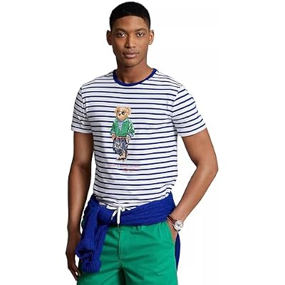 POLO RALPH LAUREN Mens Classic-Fit Polo Bear Jersey Short Sleeves T-Shirt WhiteNavy, L