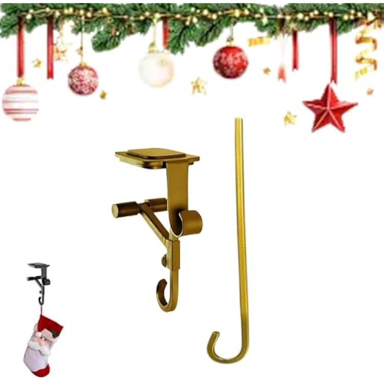 Upgraded Before Hatched Fireplace Stocking & Garland Hanger,2025 New 2-In-1 Adjustable Garland Hanger,Double Hook Design,Easy to Install,for Indoor and Outdoor Christmas DecorSize:1pcs,Color:Golden