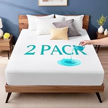 TASTELIFE 2 Pack Waterproof Mattress Protector, Queen Size Bed Mattress Cover Noiseless with Deep Pocket Fitted for 8"- 21", Soft Breathable Washable Protector Cover for Home, Bedroom, Hotel (White)