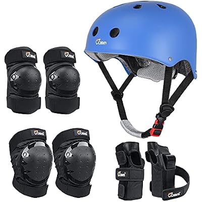 JBM Skating Protective Gear Adult Skateboard Helmet Knee and Elbow Pads with Wrist Guards for Inline Roller Skating, Skateboarding, Scootering