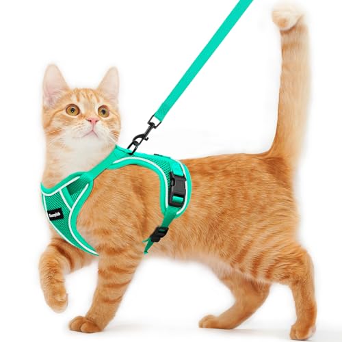 Cat Harness and Leash for Walking Escape Proof Soft Adjustable Cat Leash Breathable Comfortable Vest Easy to Wear Kitten Harness for Outdoor Travel Emerald S