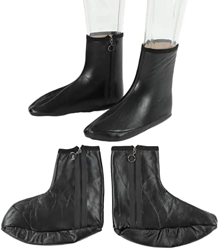 Leather Zipper Socks, Muslim Sock for Men Women, Unisex Waterproof PU Leather Khuff Socks, Fleece Lined Warm Winter Socks for Indoor, Outdoor, Travel, Black 36-415.5-9