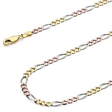 Wellingsale 14K Solid Gold Figaro Chains (Select Options)