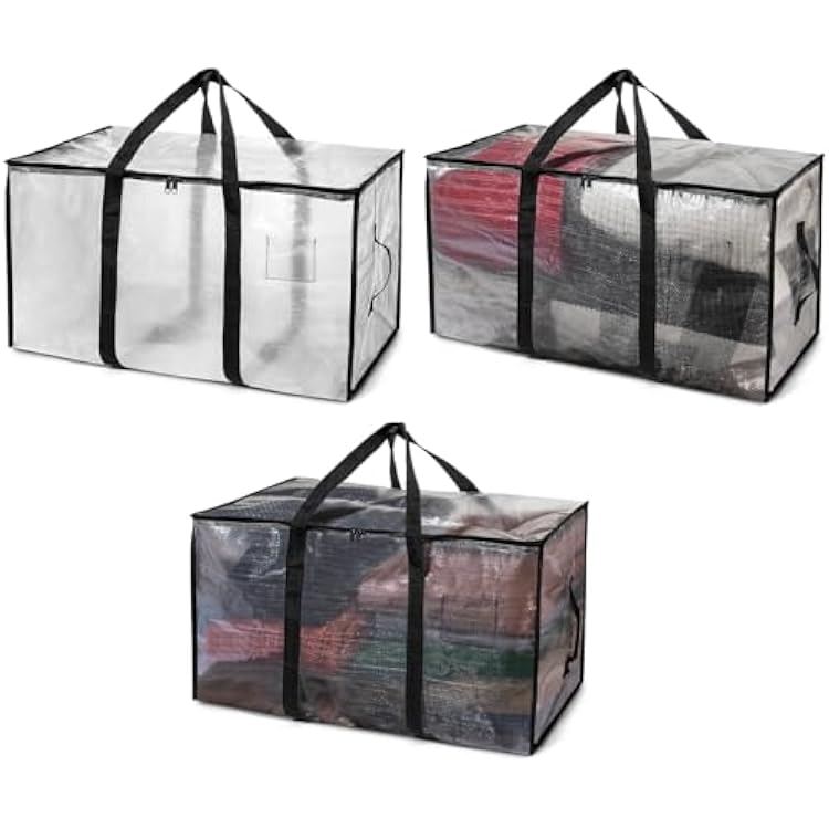 ClearSpace Heavy Duty Moving Bags or Storage Bags Clear Storage Bins with Lids, Large Moving Boxes with Backpack Straps & Zippers, Packing Box & Moving Supplies for College Dorm, 3 Pack